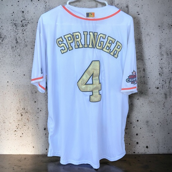 2017‎ Springer Houston Astros World Series Champions Gold Majestic 2XL Jersey - Picture 1 of 9